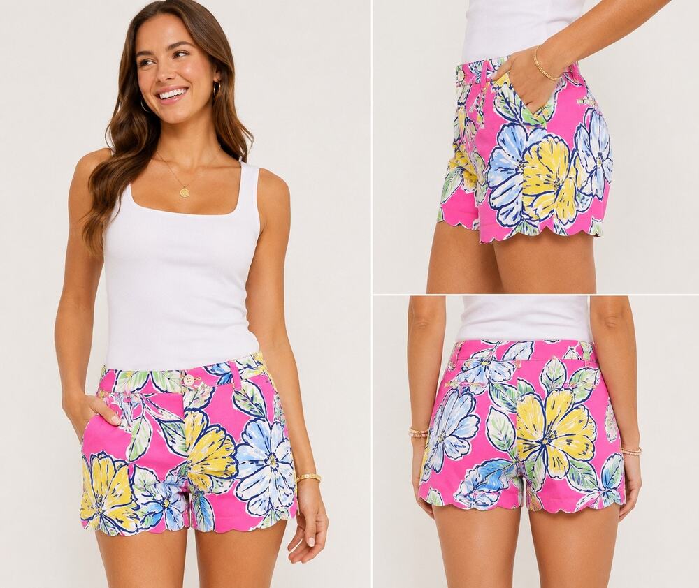 Lilly Pulitzer Callahan Pink Floral Shorts 100% Cotton Preppy SZ 0